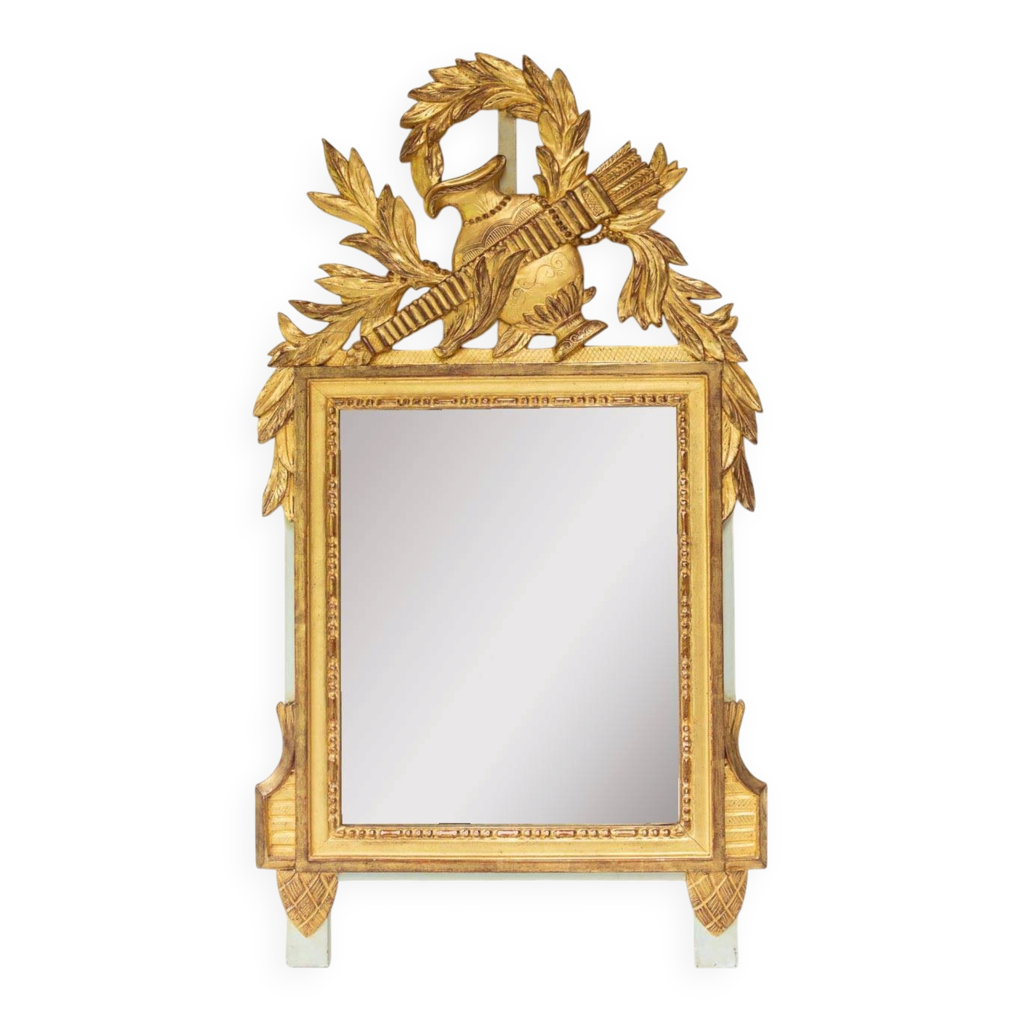 French gold mirror with a Louis XVI style pediment c. 1940/50 (95*54 cm)