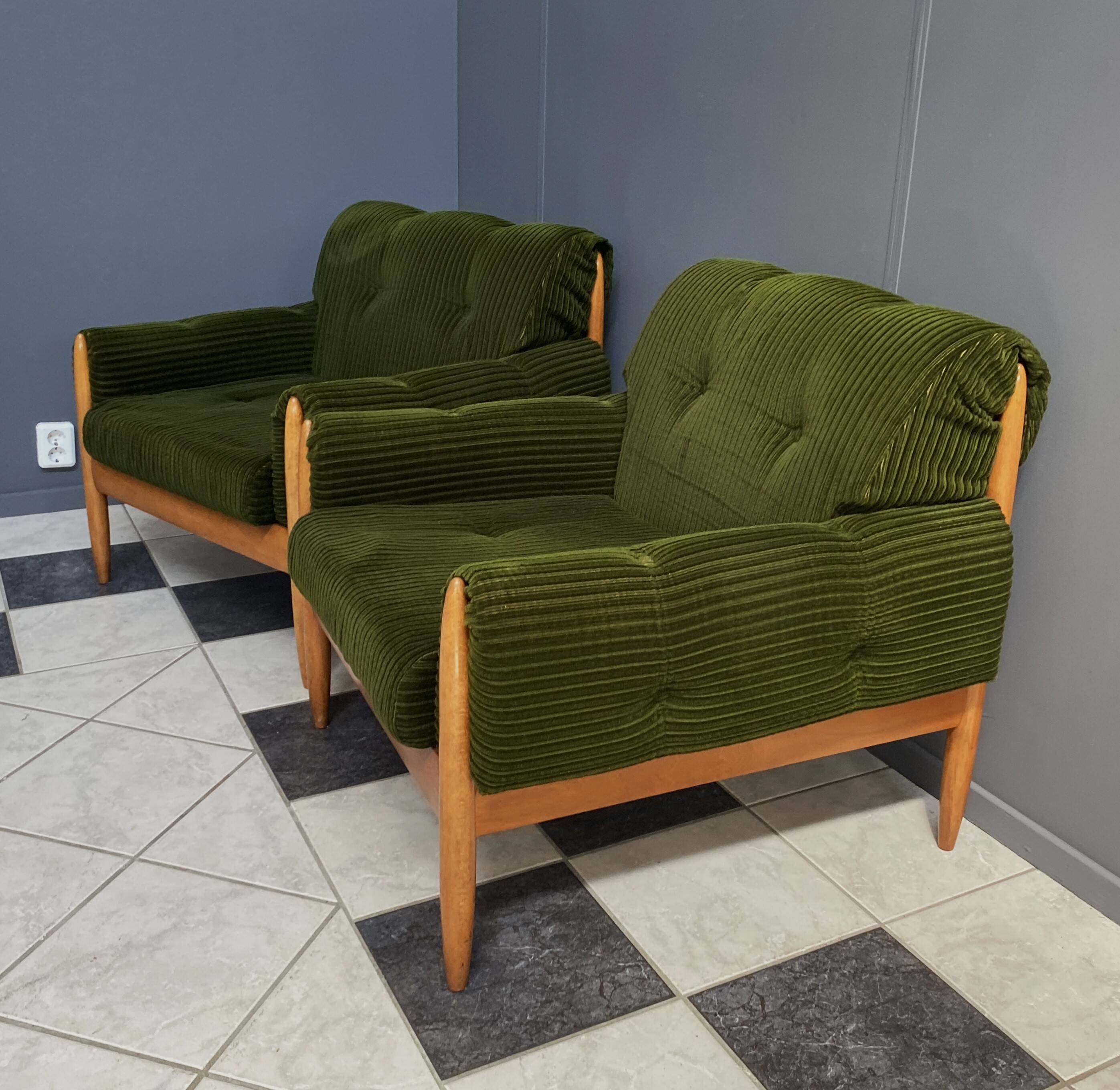 Set of 2 green relax chairs 1960s
