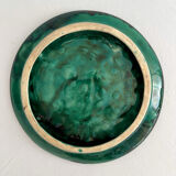 Round plate, green acanthus leaf barbotine, vintage.