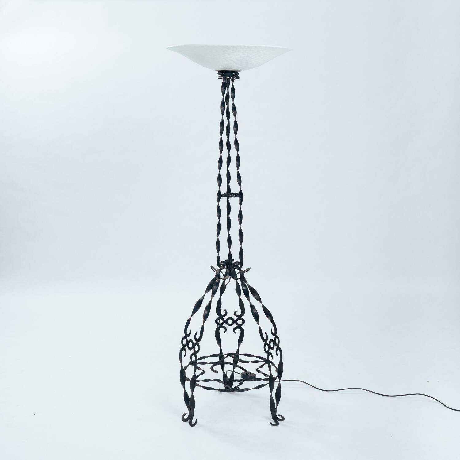 wrought iron glass opaline floor lamp, Art Deco, 1930s