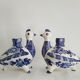 Pair of bird candlesticks in blue white, Skyros earthenware