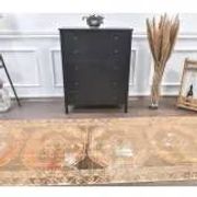 3'6x12'6 Orange Brown Vintage Turkish Hand-Knotted Runner Rug 110x385