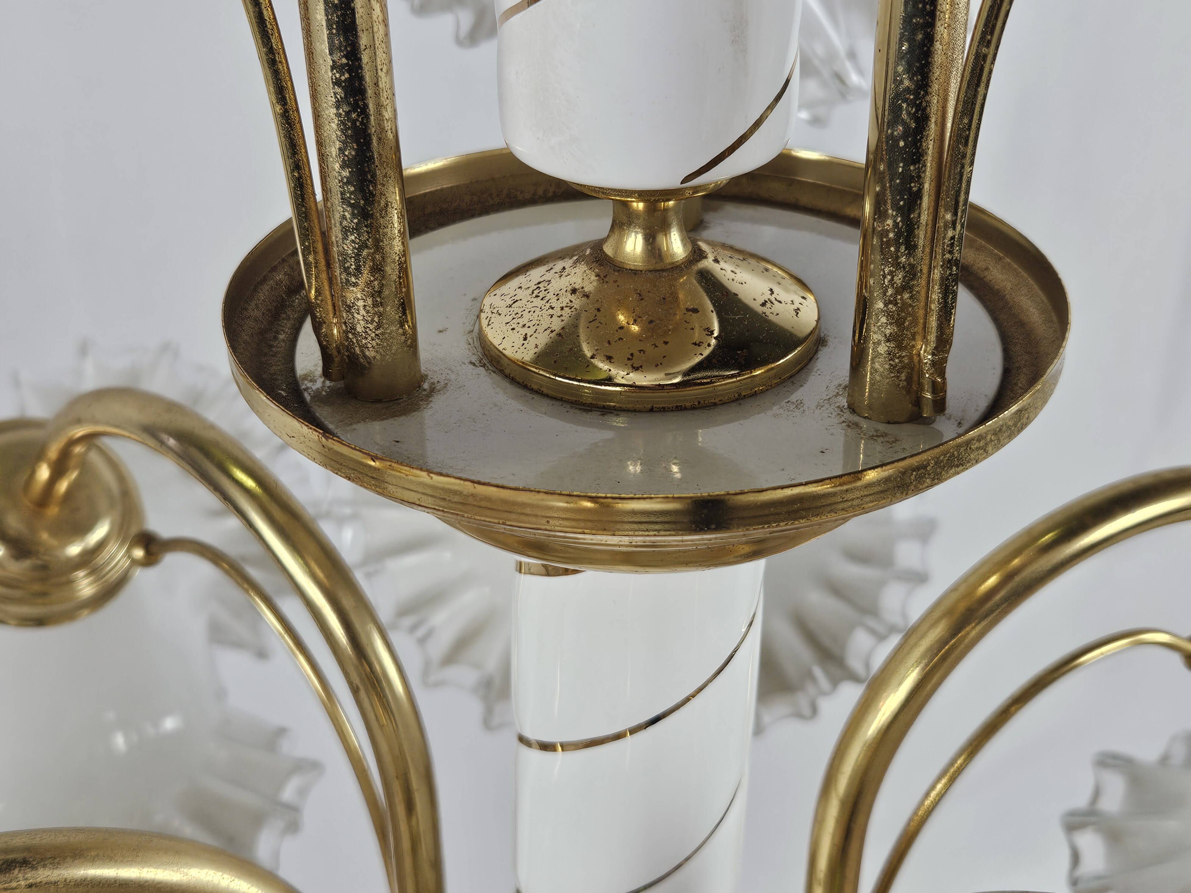 Lustre en céramique, laiton et verre de Murano des années 1970