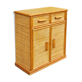 Buffet bas vintage, bambou et rotin, années 80