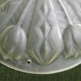French Art Deco White Pate De Verre Platformer With Abstract Tulip Design 5145