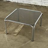 Design vintage smoked glass coffee table with tubular frame