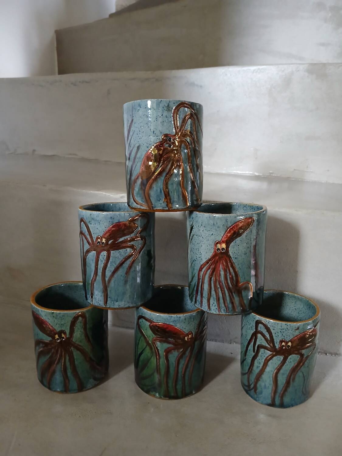 6 vintage handmade cups/mugs