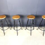 Vintage french wrought iron bar stools, 1960s - set of 4