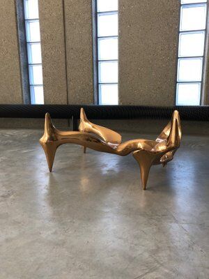 Bronze and glass coffee table with female sculpture by Victor Roman