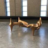 Bronze and glass coffee table with female sculpture by Victor Roman