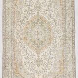 5x9 Light Green & Beige Madallion Corners Vintage Rug, 166x268Cm