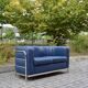 Ensemble canapé & 2 fauteuils en cuir bleu Zanotta Onda