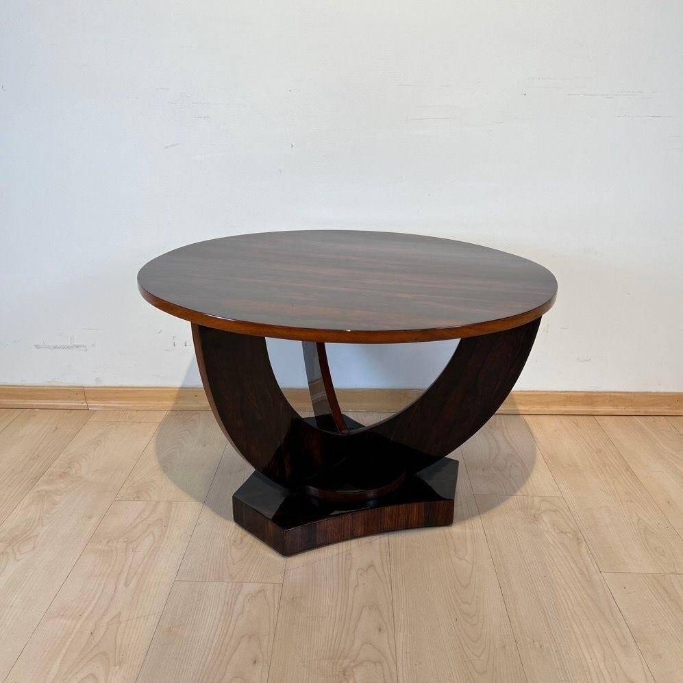 Art Deco Round Side Table in Rosewood Veneer, France, 1930s