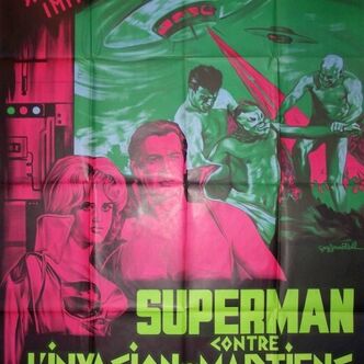 Affiche cinéma originale de 1965.Superman contre l'invasion des martiens.Lithographie