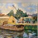 Old painting, barge at the dock, signed Maurice Pannetier, 70s/80s