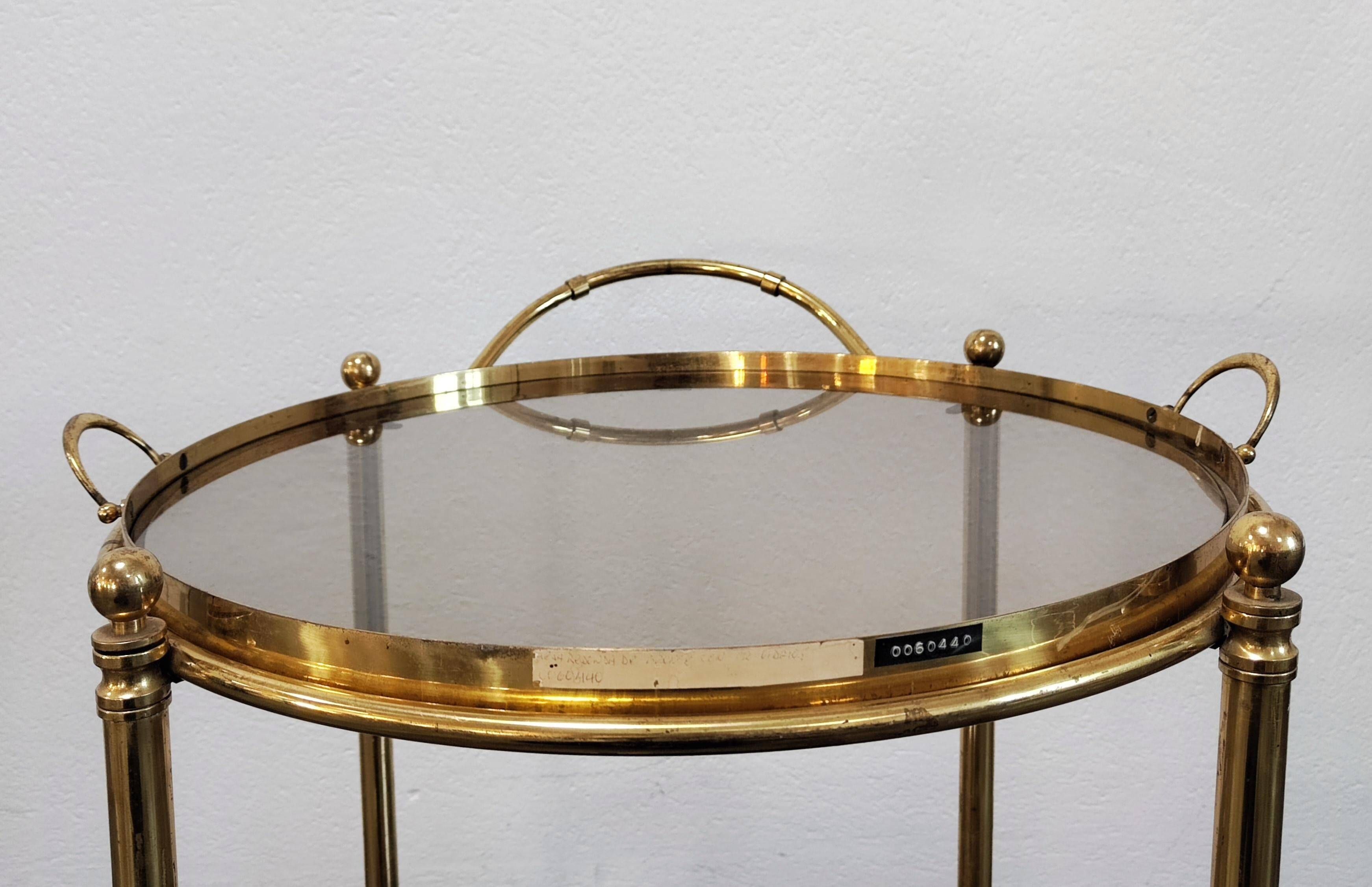 Hollywood Regency bar cart in bronze and smoked glass, 1950s