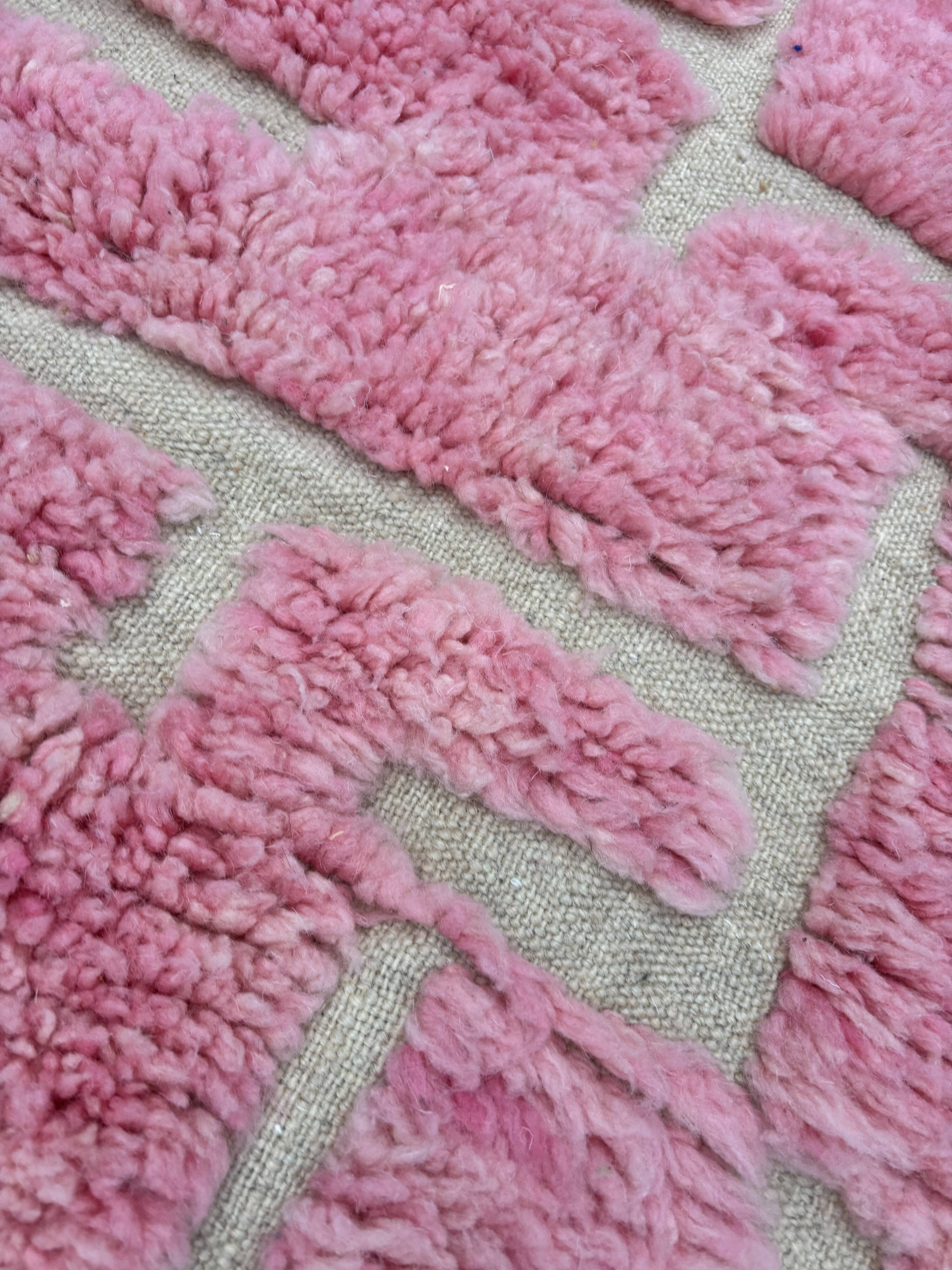 Large Pink Berber Rug – Hallway Size 85x300 cm, 100% Wool