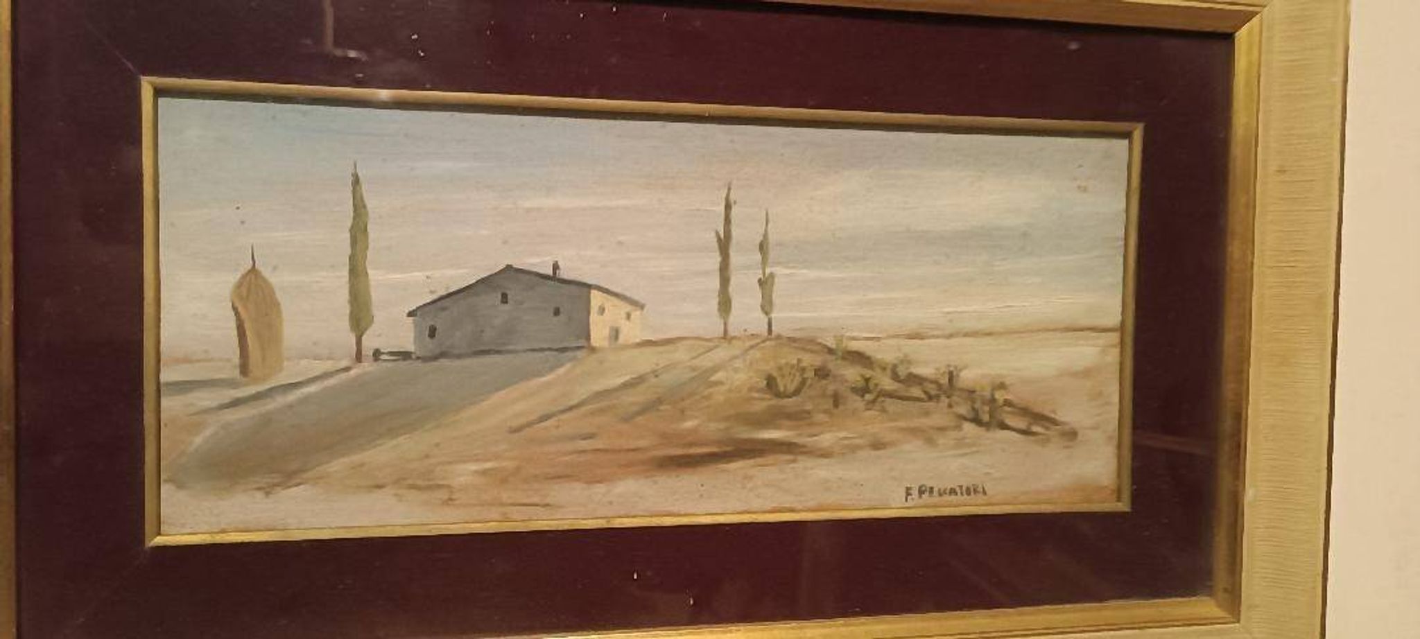 Oil painting on panel, Tuscan countryside landscape, signed