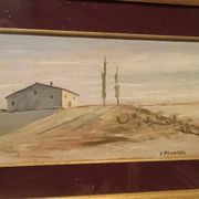 Oil painting on panel, Tuscan countryside landscape, signed