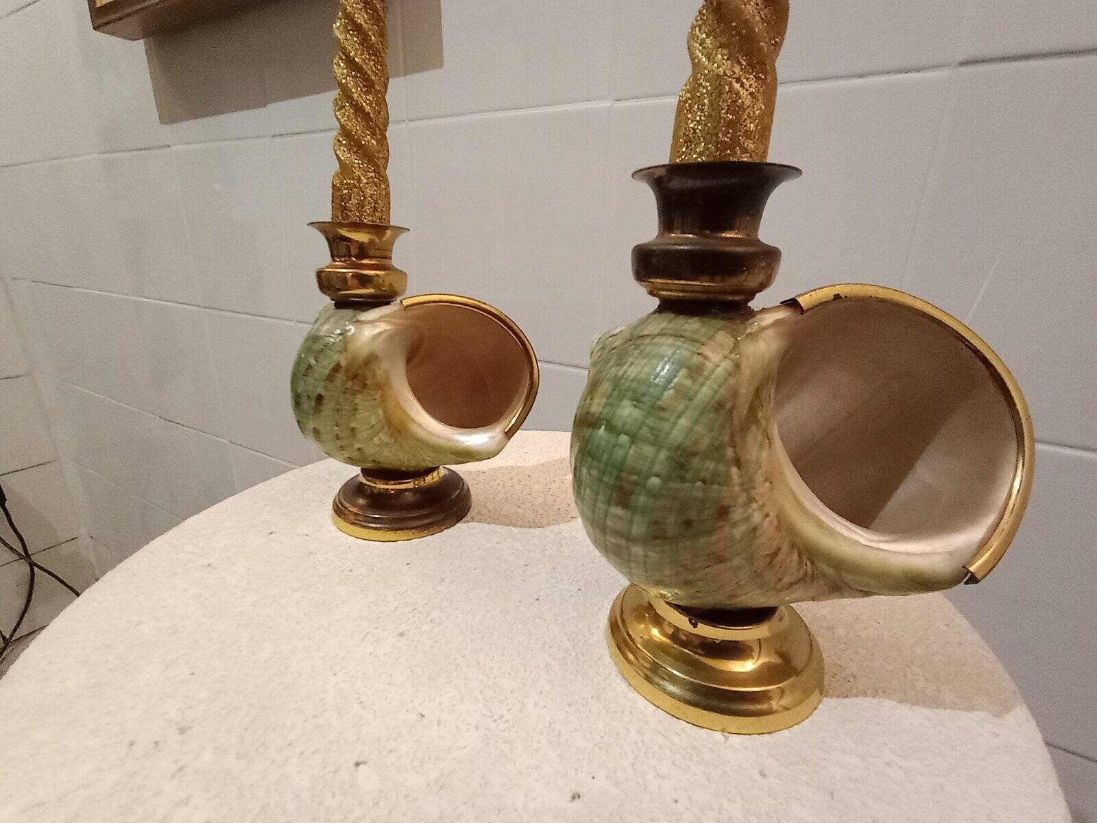 Shell candelabra, 1980s, set of 2