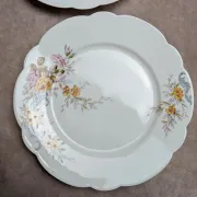 Set of 7 vintage flat plates in porcelain – Polychrome floral decoration