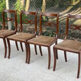 4 chaises en acajou et daim beige style Louis Philippe scandinave