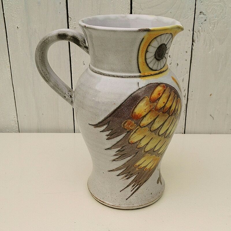 Zoomorphic ceramic owl pitcher signed owl
