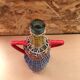 Old Lady Jeanne Bottle Glass + Rattan Woven Wicker Painted Vintage