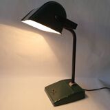 Old Vintage Functional Art Deco Green Enameled Industrial Desk Lamp