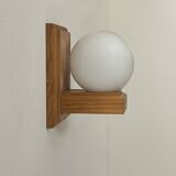 Vintage wall light, pine and opaline glass, France, 1970