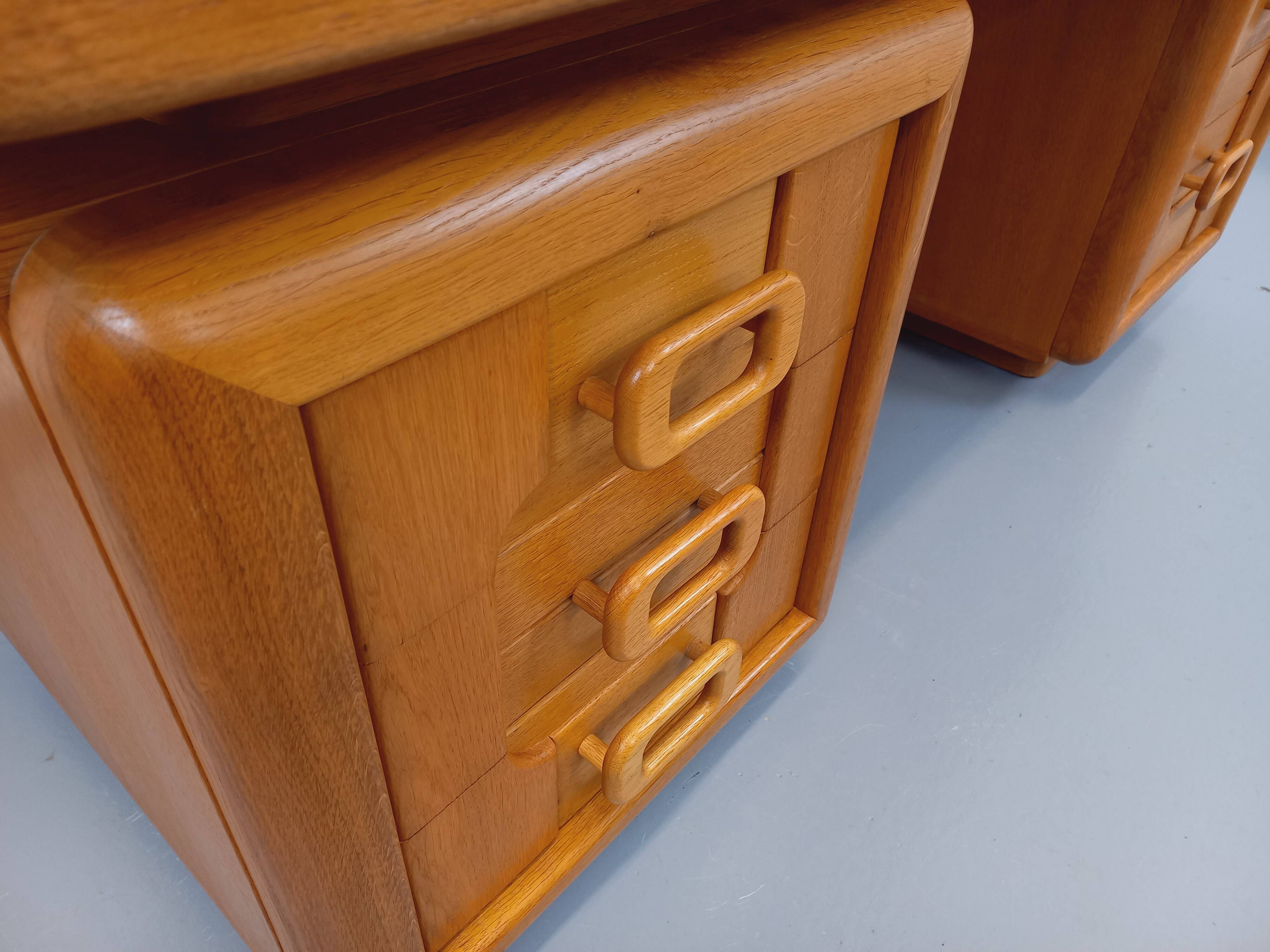 Large vintage double-sided executive desk in oak wood from the 70s