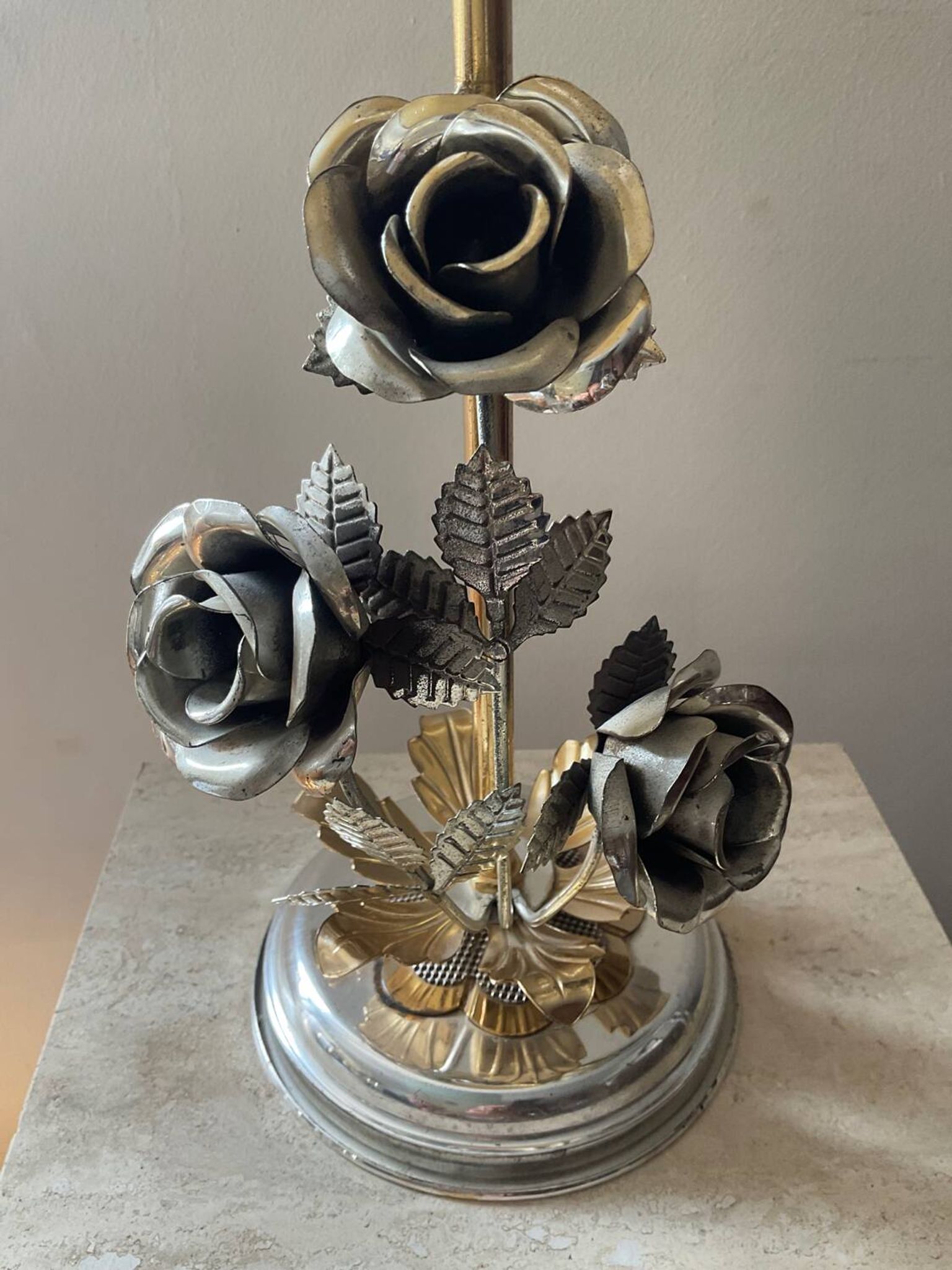Vintage Franco Italy lamp with silver and gold metal flowers