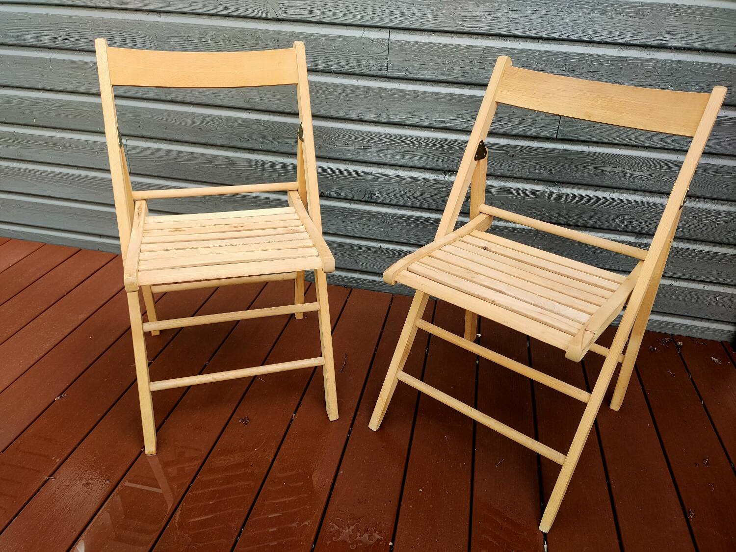 Pair of wooden folding chairs