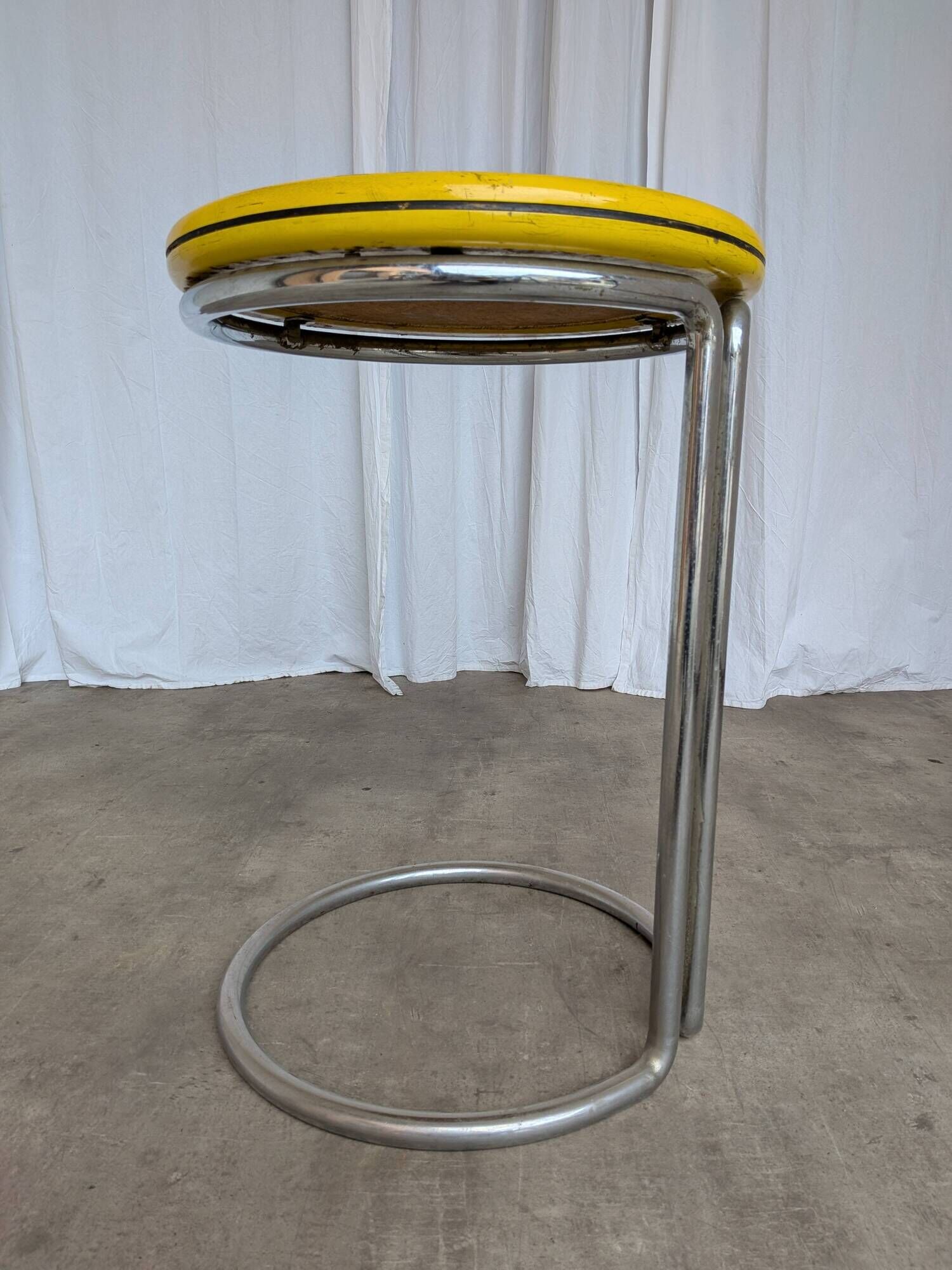 Vintage Yellow Bar Table: Chrome Bauhaus Style, 1970s High Coffee Table