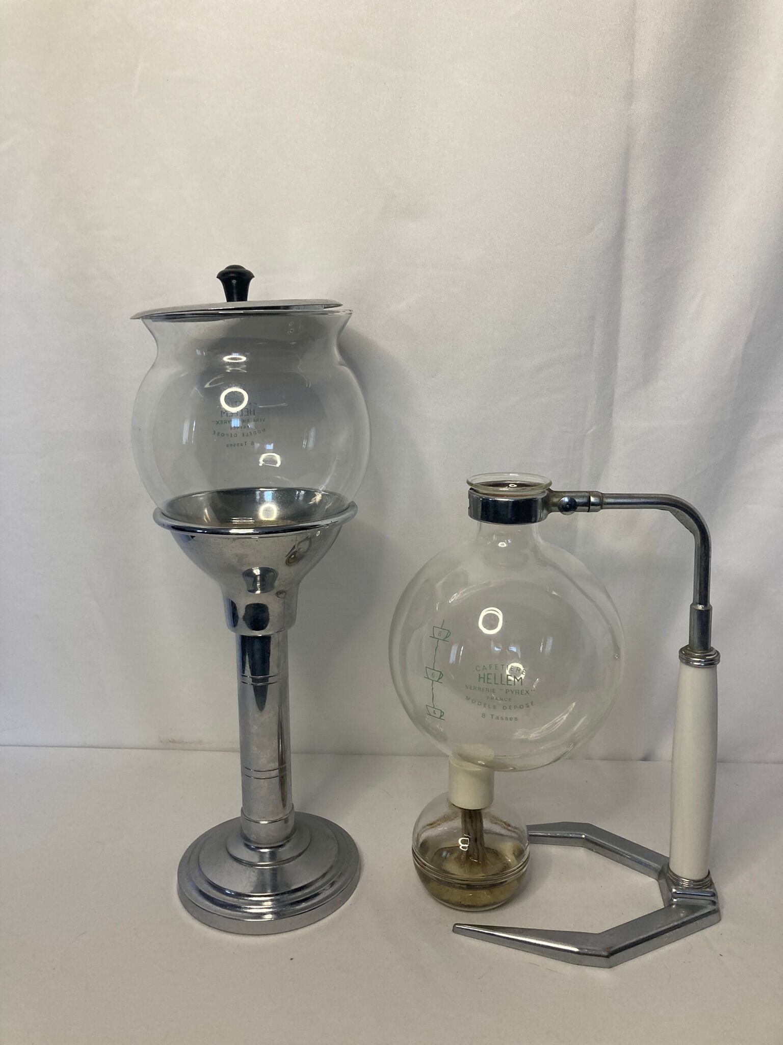 Vintage glass coffee maker pyrex chrome 8 cups Hellem circa 1950