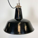 Black enamel industrial factory pendant lamp, 1930s