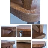 vintage wooden bedside table with crossbars and tapered legs