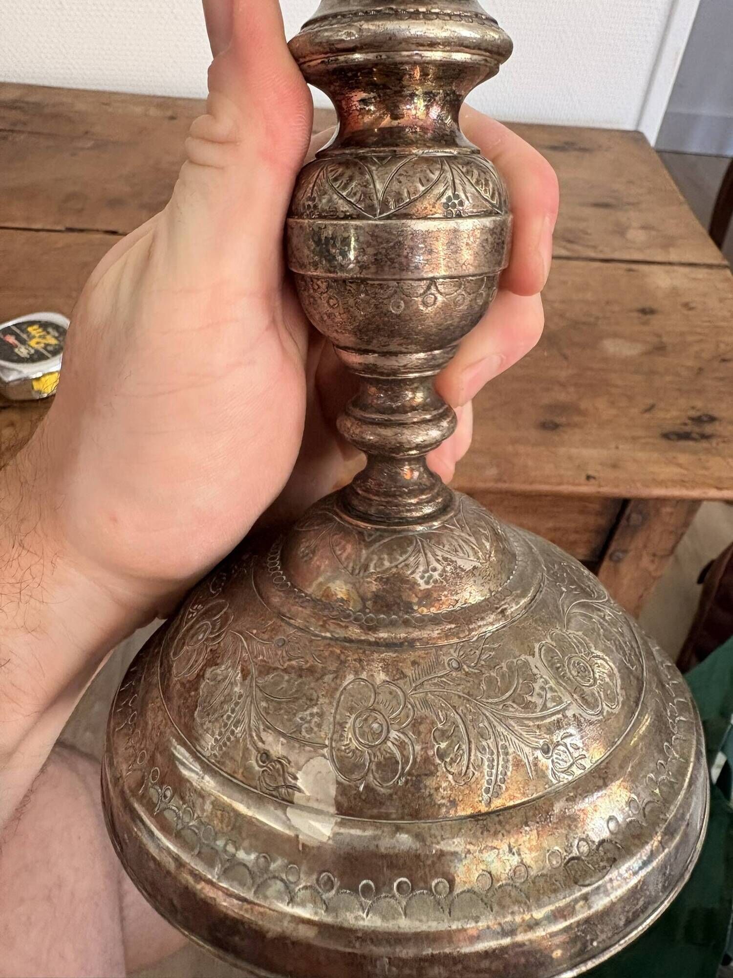 Antique Silver-Plated Candle Holder Torch, Louis XV Style, Table Decoration