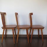 Set of 3 70s pine chalet style chairs