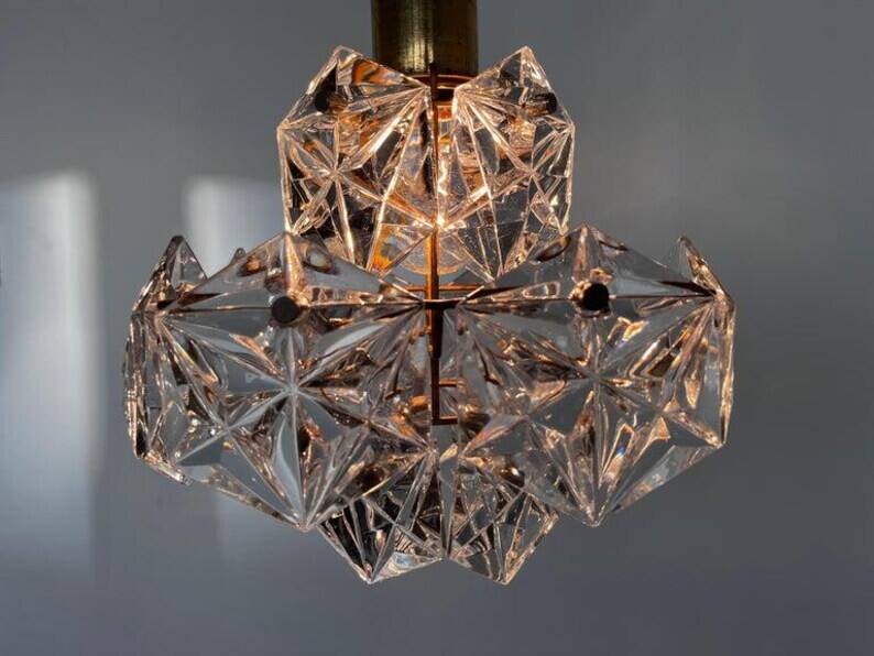 Small Midcentury Glass Chandelier/pendant by Kinkeldey, Germany, 1970s