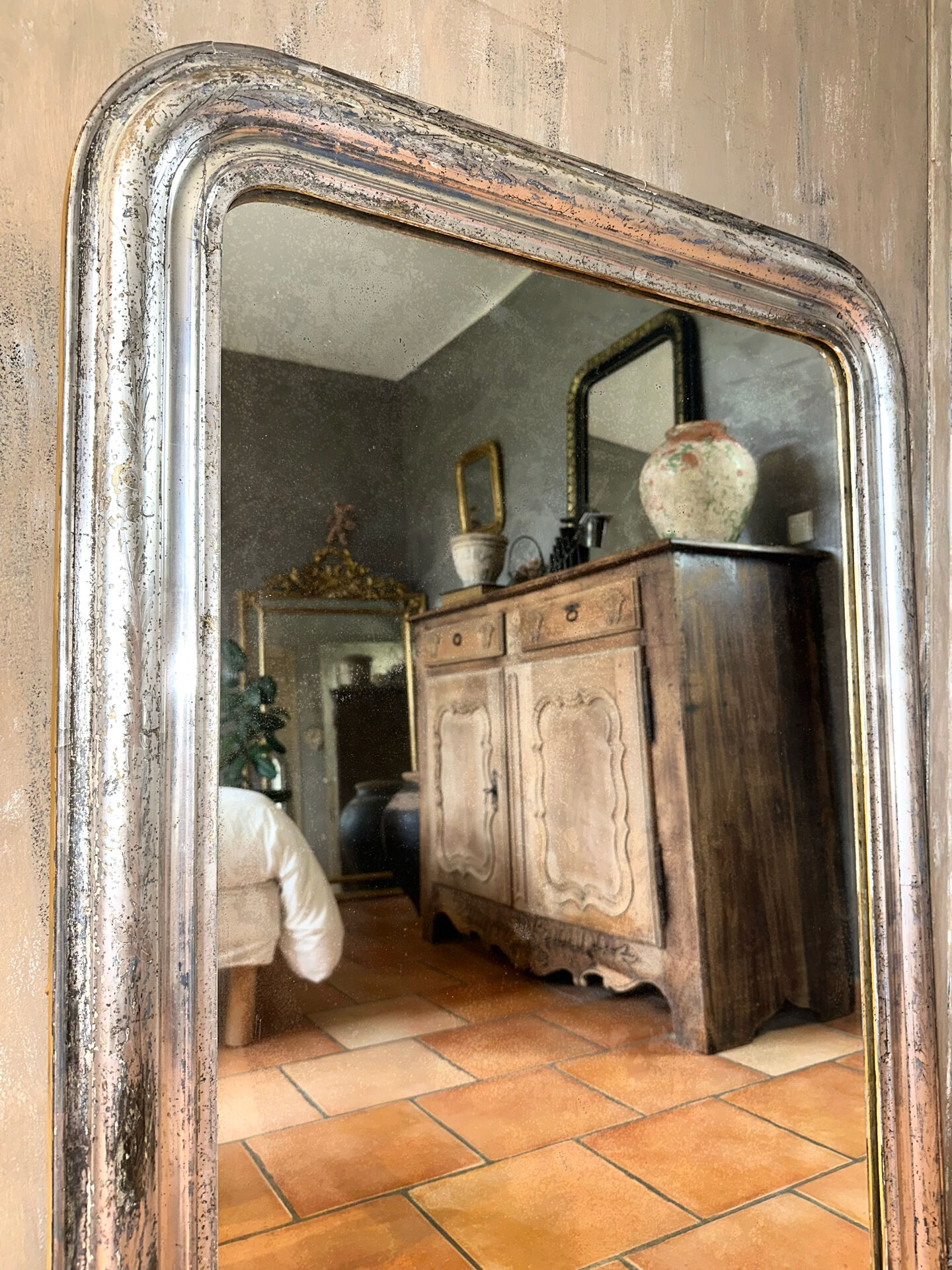 Miroir Louis-Philippe ancien argenté XIXème