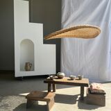 Rattan suspension or shade in the shape of a braided undulating circular tray d:80