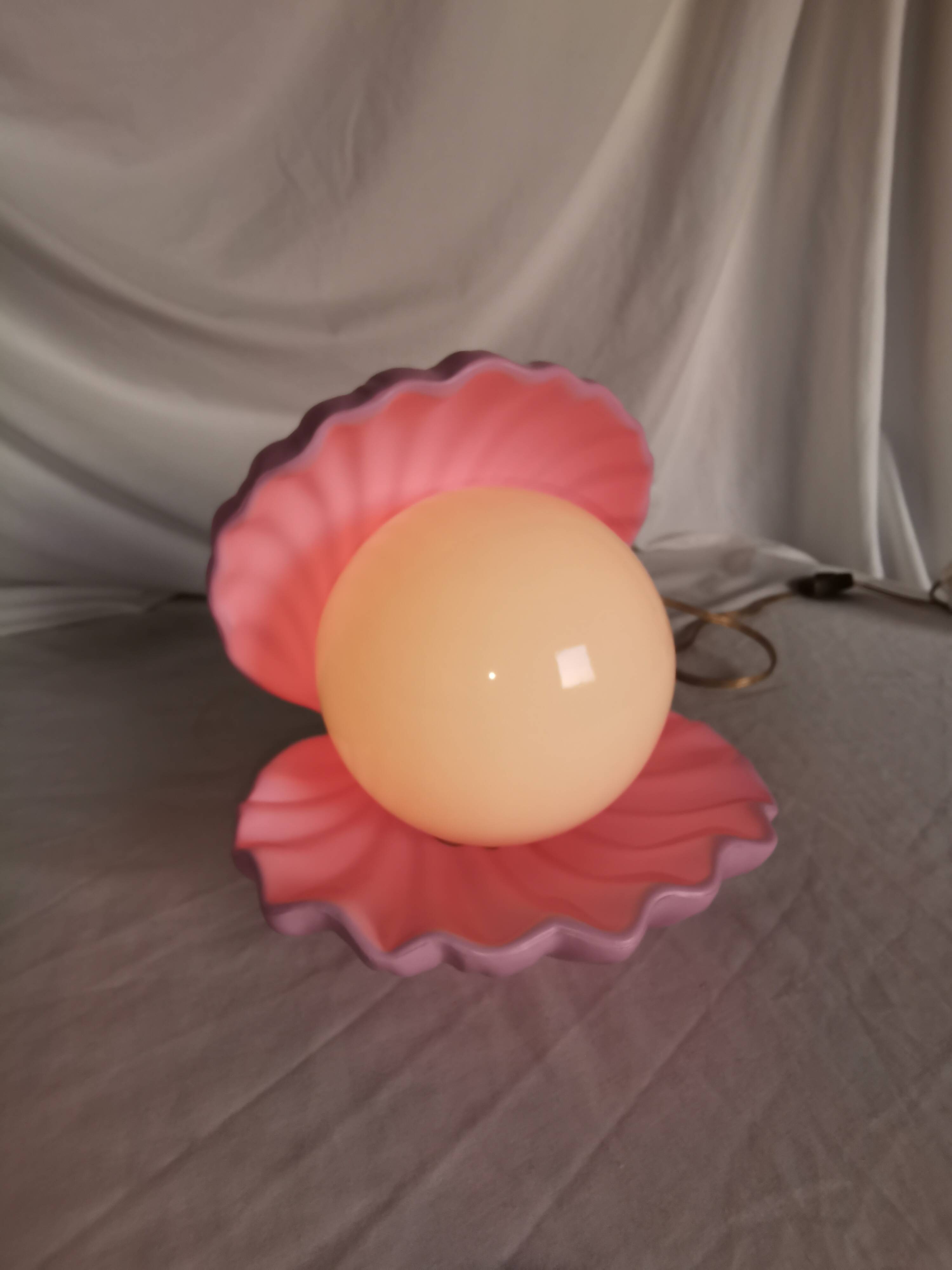 Pink shell and opaline pearl lamp, Saint-Jacques, France, 1970