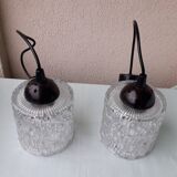 Pair of holophane glass pendants