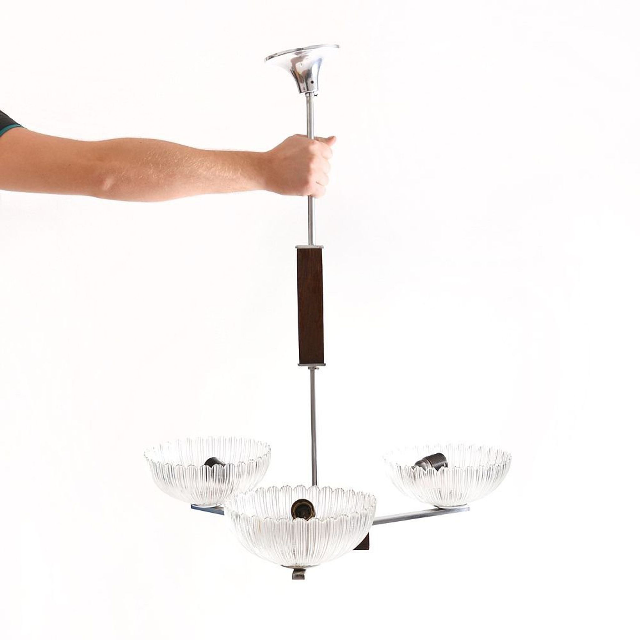 Vintage ceiling light in chrome and glass, Czechoslovakia 1950s