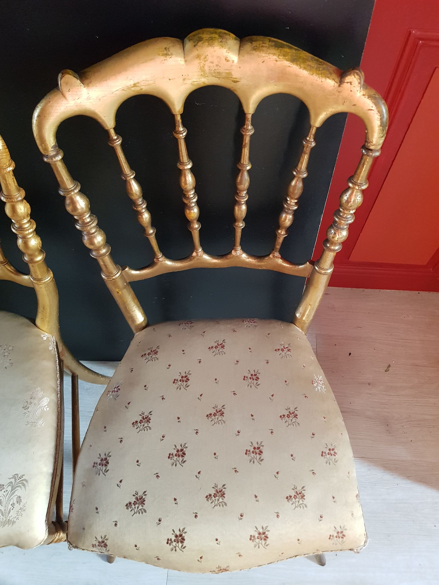 Set of 3 gilded chairs in Napoleon III style - Stamped Faubourg Saint Antoine
