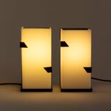 Pair of modernist metal wall lights with perspex diffuser, 1950s/1960s