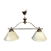Great hanging double conical glass, brass and wood