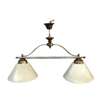 Suspension double en verre conique laiton et bois