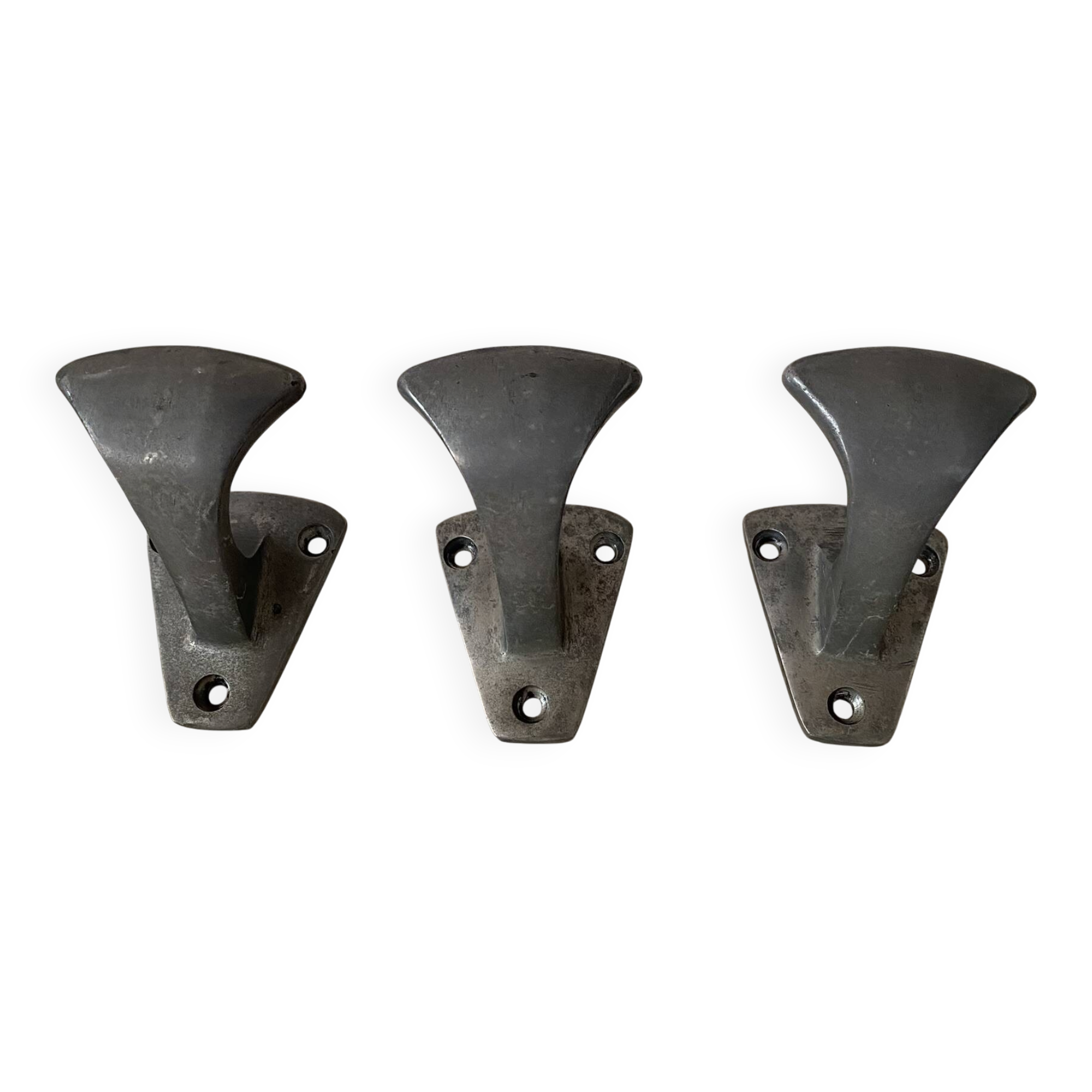 Set of 3 vintage steel hooks from a school.
